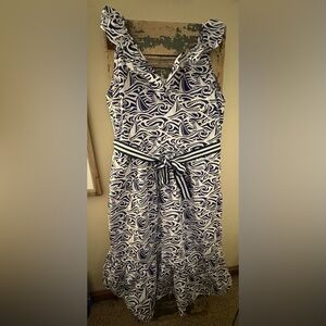 Vinyard Vines Nautical-Print Sleeveless Cotton Dress with Waist Tie - Blue/White